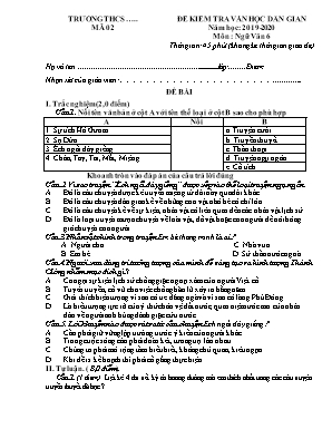 Đề kiểm tra văn học dân gian môn Ngữ văn Lớp 6 - Đề 2 - Năm học 2019-2020 (Có đáp án)